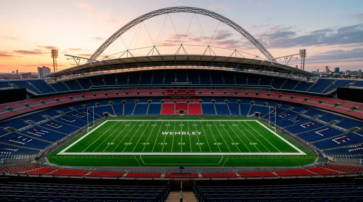 Empty Wembley pitch at dawn before an NFL London Game