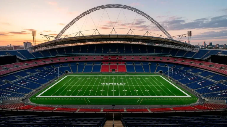 Empty Wembley pitch at dawn before an NFL London Game