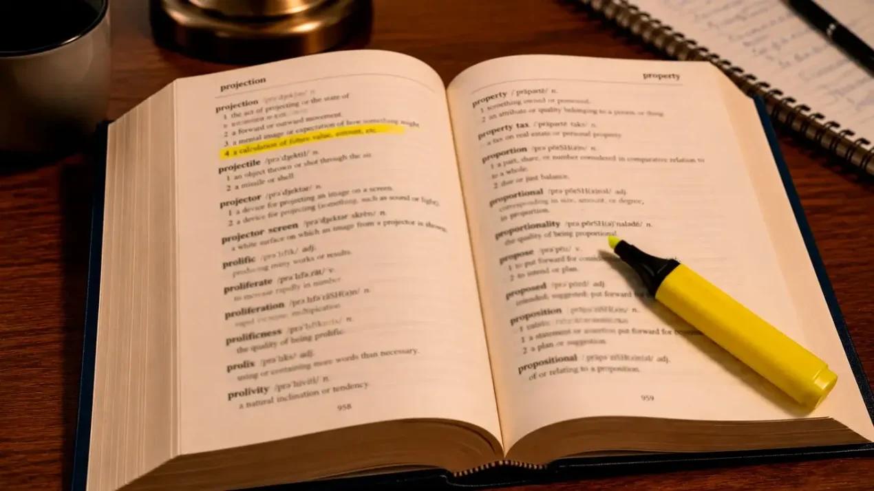 Open dictionary on a desk with NFL betting terms highlighted