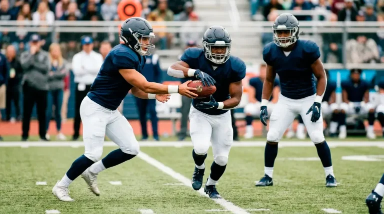 Two running backs sharing the backfield with carry-split chart and prop ticket overlay