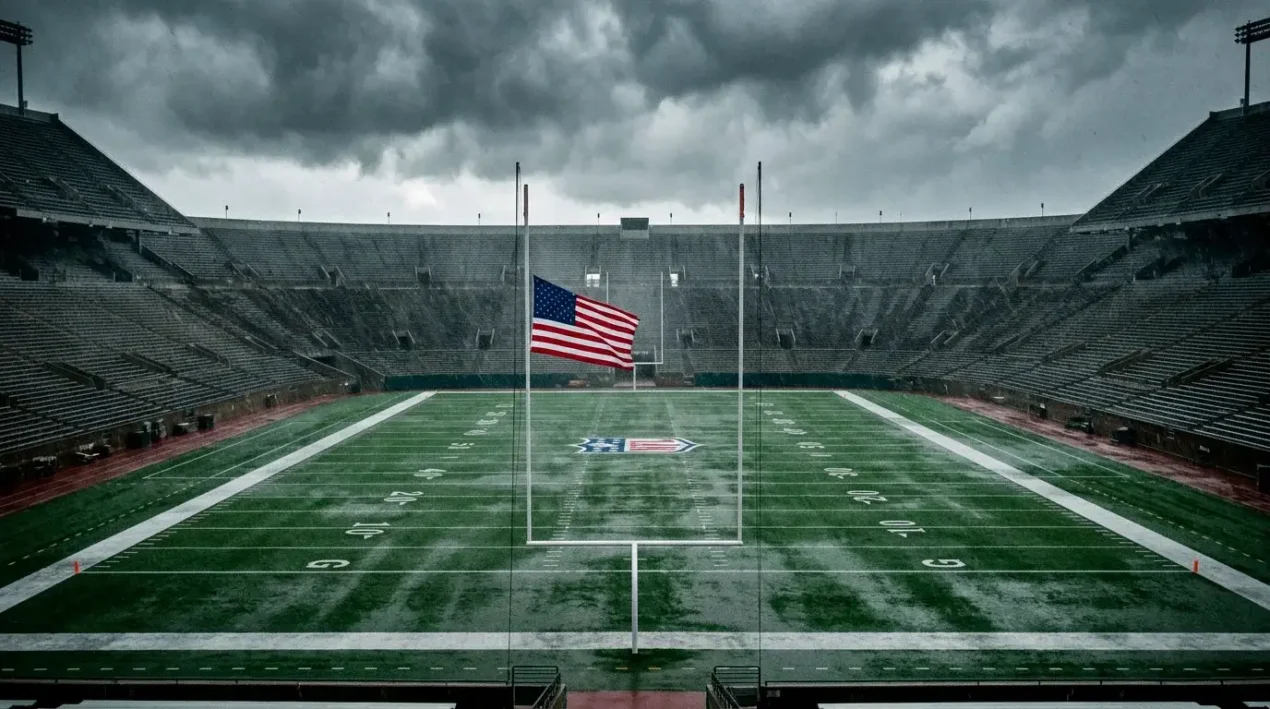 Wind gauge and rainfall icons overlaid on a stadium pitch with prop yardage markers