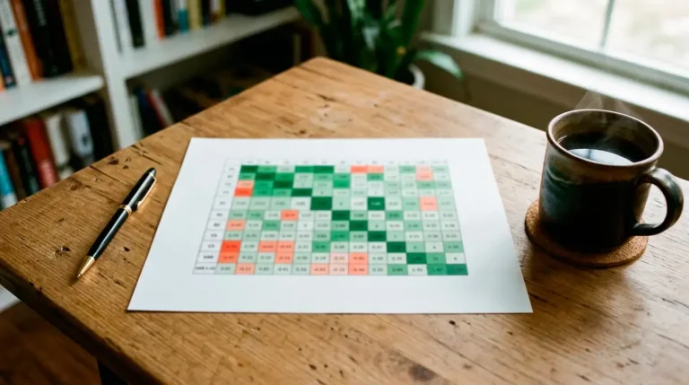 Correlation matrix grid with NFL prop legs colour-coded by relationship strength
